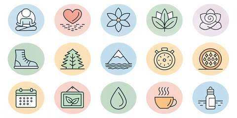 Fototapeta premium Minimal Wellness and Self-Care Vector Icon Set in Monoline Style
