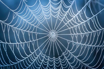 Naklejka premium Dewdrops on a Spiderweb in Macro Detail water droplets nature