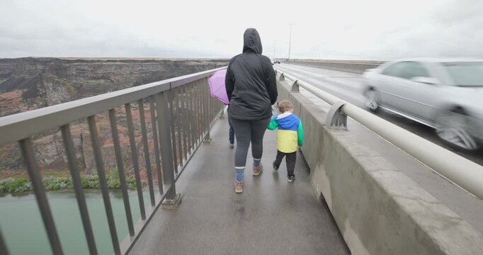 Mother and Children Walking on Perrine Bridge in Idaho