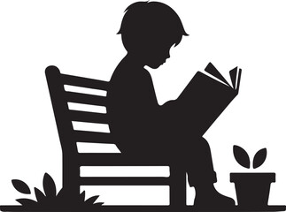 Child Reading Book Silhouette Vector