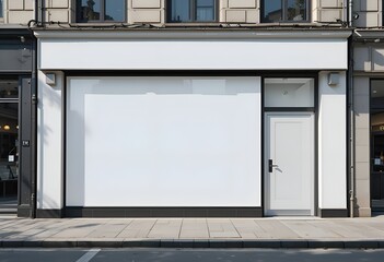 Fototapeta premium Modern Storefront Display: A Blank Banner Above a Retail Entrance