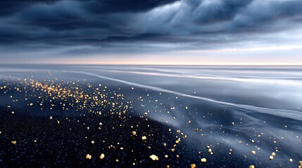 Microscopic Meteorite Particles on Dark Beach at Dawn