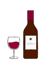 手描き風ワインボトルとグラスアイコン