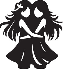 Symbolic Representation of Gemini Zodiac Sign Delineating Duality Friendship and Intertwined Fates in a Minimalist Black and White Silhouette Design