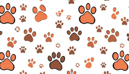 Fototapeta premium Adorable dog paw print doodle seamless pattern on white background, kawaii, seamless pattern