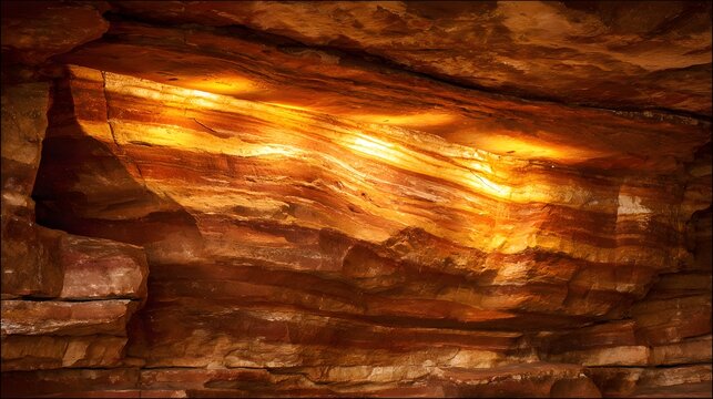 Glowing sedimentary rock layers pulsing with ancient energy, revealing Earth's geological history.