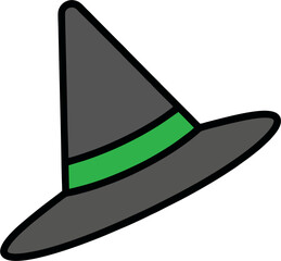 Tilted Witch Hat with Green Band – Flat Vector Halloween Costume Icon