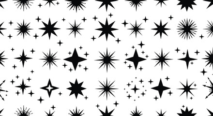 A mesmerizing seamless pattern featuring an array of twinkling stars and celestial shapes, perfect for backgrounds, textiles, and cosmic themes.
