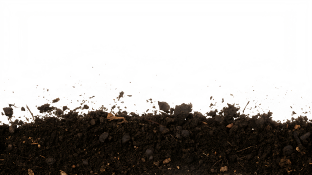 Dark soil ground texture with white border isolated on a transparent background dirt