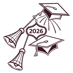 Graduation caps and tassels with the year 2026 celebration