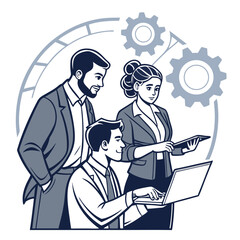 Teamwork collaboration and business strategy with gears and technology