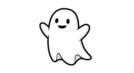 Cartoon Ghost with Smiling Face and Raised Arms for Halloween
