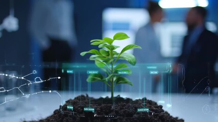 Green seedling with futuristic digital interface for agriculture innovation technology - Powered by Adobe