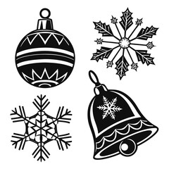 Fototapeta premium Christmas ornaments collection featuring snowflakes and bell