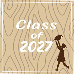 Class of 2027 graduation celebration with student throwing cap