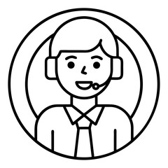 Customer service representative icon with headset and tie