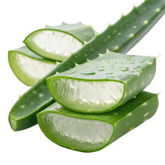 Fresh aloe vera slices and leaves isolated on transparent background
