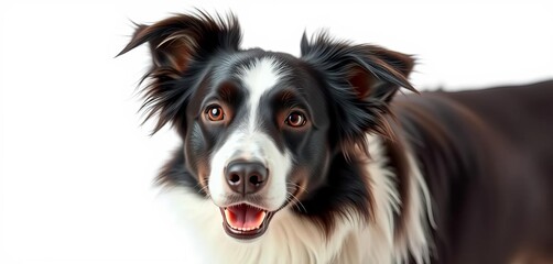 Alert border collie, black and white fur, isolated on white,  adorable,  cute