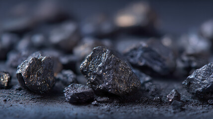 Raw cobalt mineral crystals on the black shale exhibit metallic reflections, showcasing strategic mineral resources and industrial clean energy materials.