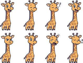 vector illustration of giraffe funny cute cartoon mascot character cartoon with 8 poses  © weng