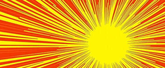 Obraz premium Vibrant yellow sunburst radiating outwards against a bold pop art background, sunshine, dazzling