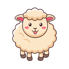 Cute Fluffy Sheep Cartoon Mascot Standing and Smiling Vector