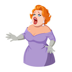 Dramatic Opera Singer Soprano Woman in Purple Dress and Gloves