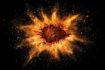 A Mexican taco spice explosion forming a glowing ring of flavor, with individual spice flecks radiating outward, isolated on black
