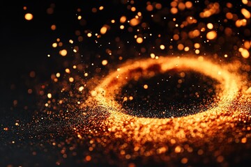 A Mexican taco spice explosion forming a glowing ring of flavor, with individual spice flecks radiating outward, isolated on black