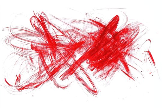 A layered effect of multiple red scribble circles overlapping each other, creating a messy yet artistic texture, isolated on a white surface