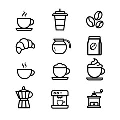 Coffee Shop Icons Set Vector Line Art Collection Black Outline Symbols