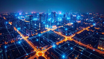 Urban Circuit Grid with Neon Highlights