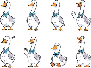 vector illustration of goose swan funny cute cartoon mascot character cartoon with 8 poses 