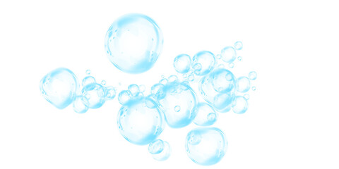 Blue soap bubbles, liquid sphere, foam freshness, underwater floating, vibrant dew, abstract shine, washing concept.