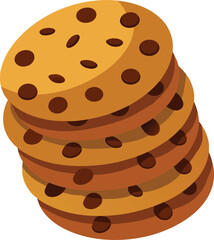 Stack of delicious chocolate chip cookies on white background