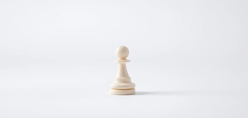 Close-up of a single white chess pawn on a white background,   strategy game,   white background
