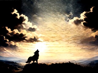 Wolve soar among the dark clouds