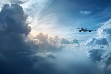 Obraz premium Airplane Flying Through Clouds with Sunlight – Aviation