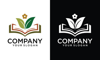 Creative agriculture book logo design. leaf open book logo vector