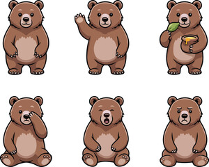 vector illustration of grizzly bear funny cute cartoon mascot character cartoon with 6 poses 02