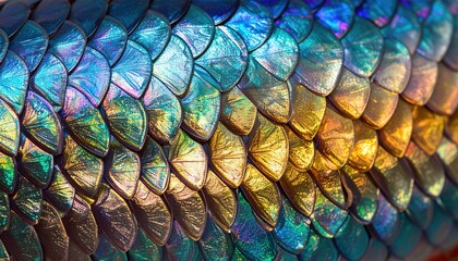 Closeup of iridescent fish scales showcases nature's artistry, aquatic diversity, biomimicry inspiration and color theory in natural design