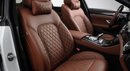 Luxury Car Interior: Brown Leather Seats with Diamond Stitching