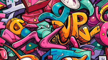 Obraz premium Graffiti vector with funky characters and wild letters 