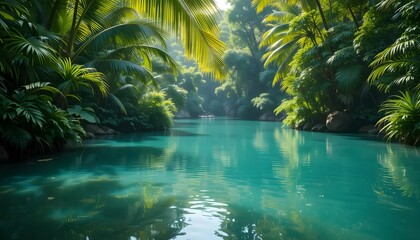 Tropical Jungle River with Turquoise Water
