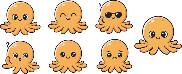 vector illustration of octopus baby funny cute cartoon mascot character cartoon with 7 poses 03