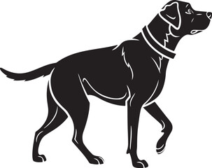 Black silhouette of a Labrador Retriever dog walking