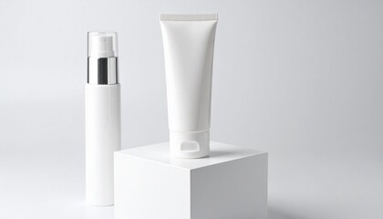 Minimalist Composition of Two White Tubes on a Clean White Surface Evoking Simplicity and Clarity