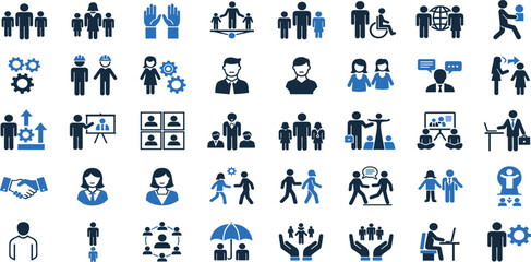People icon set. Containing human, group, family, team, community, friends, population, senior, and more. Editable stroke. Vector illustration.