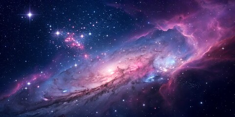 Fototapeta premium Stunning view of a vibrant spiral galaxy with glowing stars in a colorful cosmic nebula.