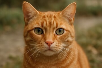 An orange tabby cat gazes intently into the camera lens